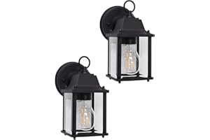 CORAMDEO Outdoor Wall Porch Light, Wall Sconce for Porch, Patio, Deck and More, E26 Medium Base Socket, Suitable for Wet Location, Black Powder Coat Cast Aluminum with Beveled Glass 2 Pack