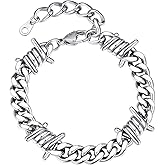 Bestyle Barbed Wire Bracelets 7/9mm Thick Heavy Men Hand Chain Unisex Stainless Steel/Gold/Black Cuban Chain Bracelet Punk Gothic Bracelets for Men Women