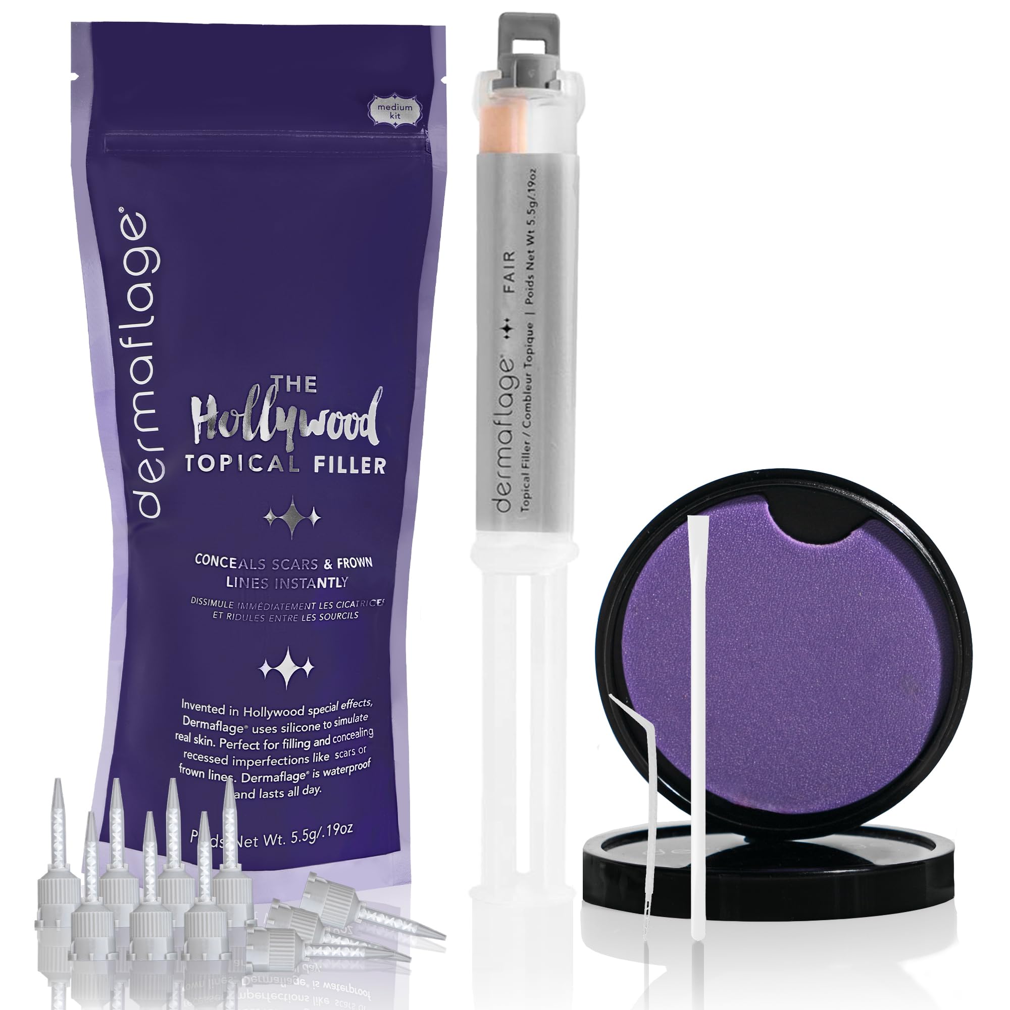 Dermaflage Scar Filler Kit - Medium - Deep Scar Cover and Waterproof Concealer for Acne Scars Wrinkles, and Ice Pick Scars Makeup, 1 mo supply