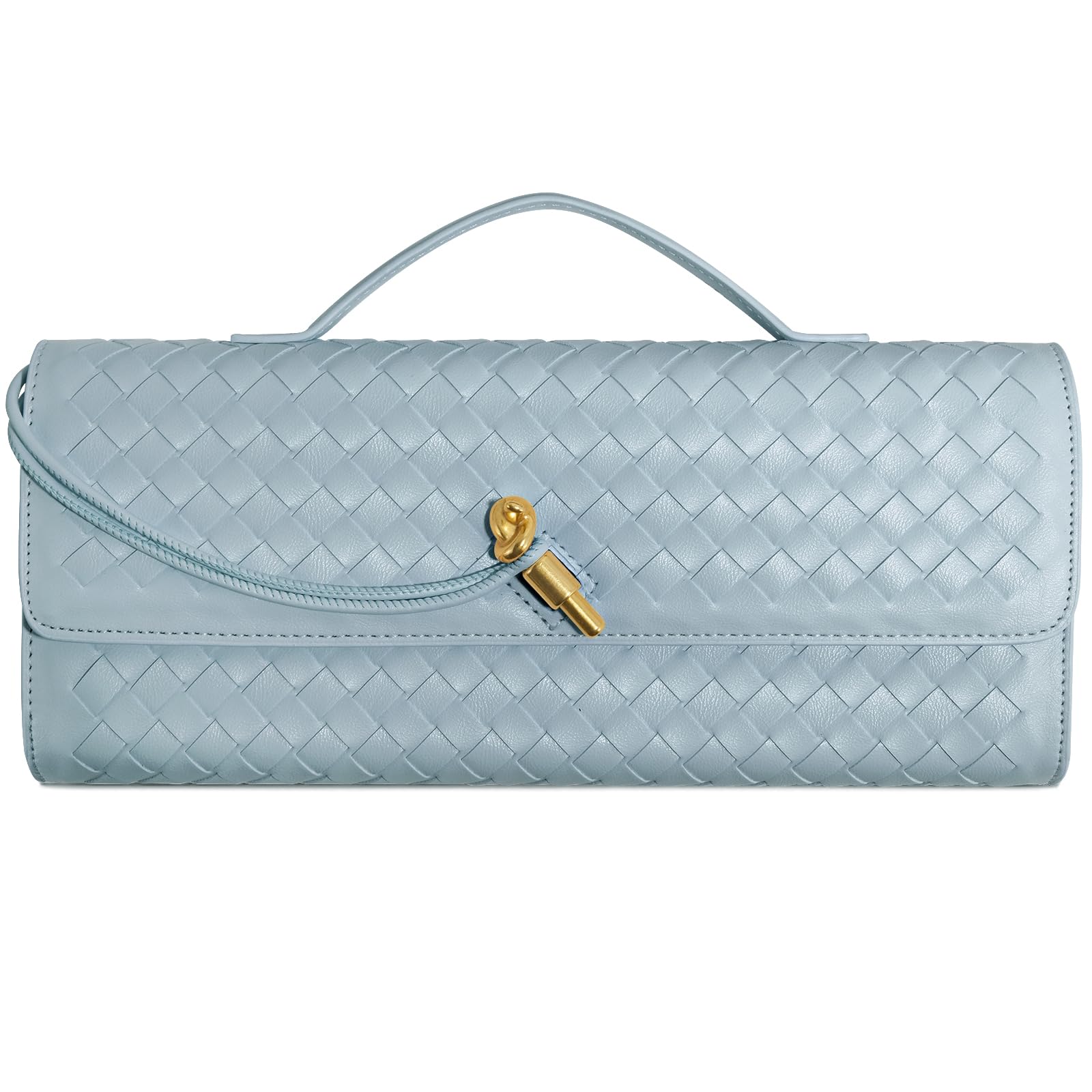 Photo 1 of NEWROGENG Woven Clutch Purses for Women, Leather Evening Bag Shoulder Handbag Formal Satchel Crossbody Purse Party Bag, Airy Blue