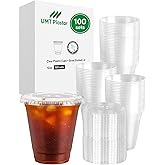 UMT Plastar 100 Pack 12 oz Clear Disposable PET Plastic Cups for Cold Drinks – Iced Coffee, Smoothies, Soda, Juice