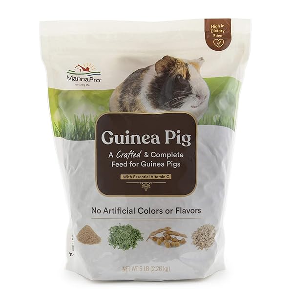 MANNA PRO GUINEA PIG FEED – WITH VITAMIN C – COMPLETE FEED FOR GUINEA PIGS – NO ARTIFICIAL COLORS OR FLAVORS – 5 LB