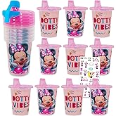 Disney Minnie Mouse Sippy Cup Set - Bundle with 10 Minnie Mouse Disposable Spill-Proof, Leak-Proof, BPA-Free Sippy Cups To-Go and Stickers