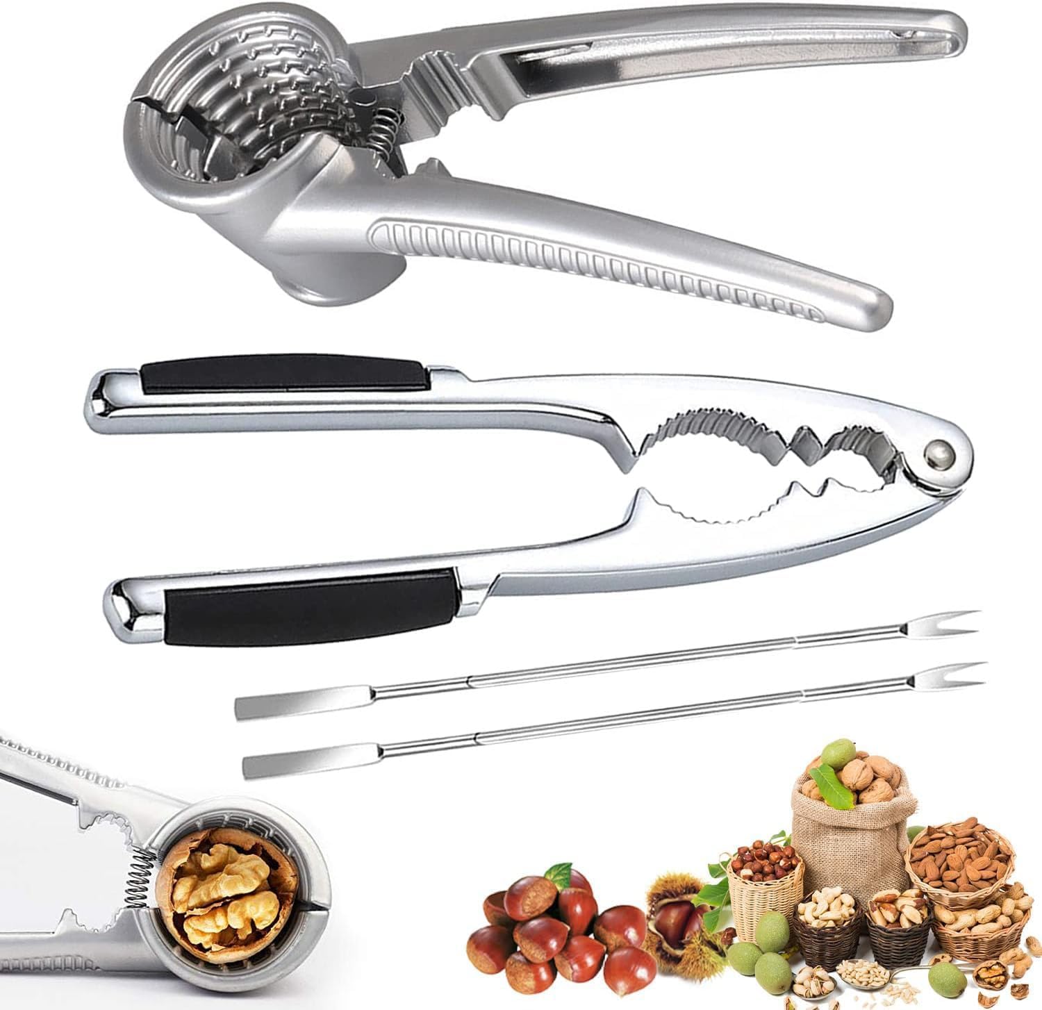 Nutcracker, 4 Pcs Nutcracker Kitchen Tool, Nut Crackers Tool, Funnel Walnut Pliers, Metal Nutcracker Multifunction, Walnut Plier Opener, Metal Nut Cracker Tool for All Sorts of Nuts (B)