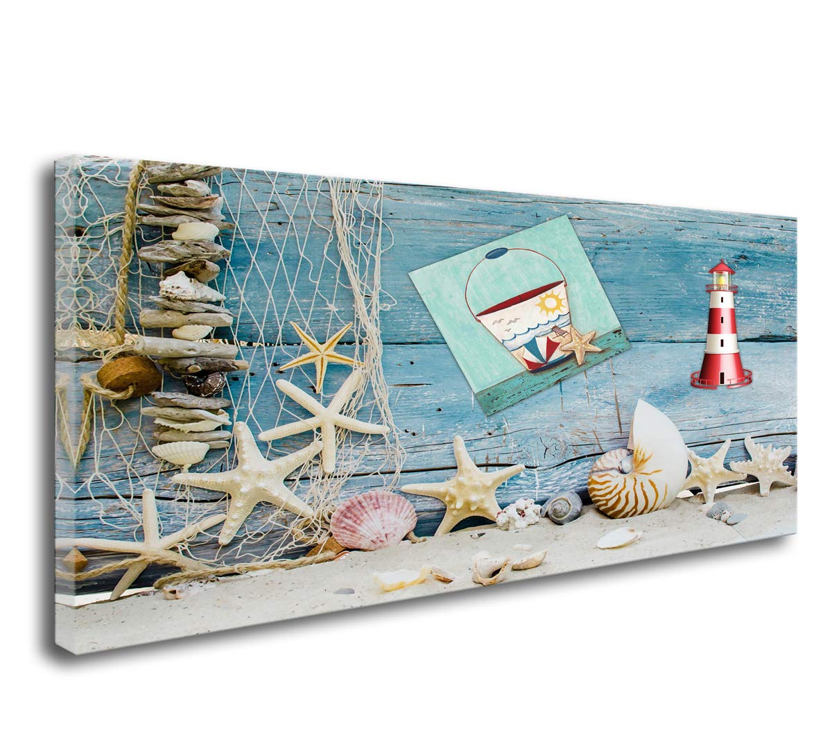 Xxmwallart Fc0662 Canvas Wall Art Bathroom Wall Decor Starfish Shell Fishing Net Sands Beach Lighthouse Pictures Modern Canvas Artwork For Home Office Bedroom Living Room Bathroom Wall Decor Amazon In Home Kitchen