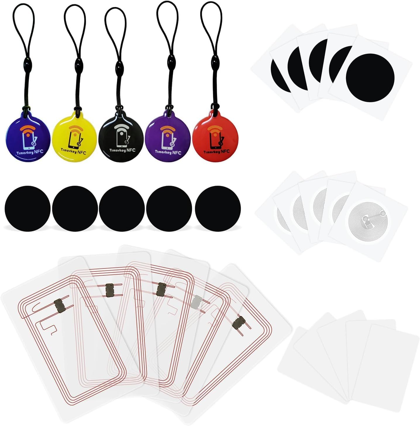 Timeskey NFC 30PCS NTAG 215 NFC Tag & Card Set NTAG215 Tags NFC Stickers NFC Card Compatible with TagMo, iOS, 504 Bytes Memory