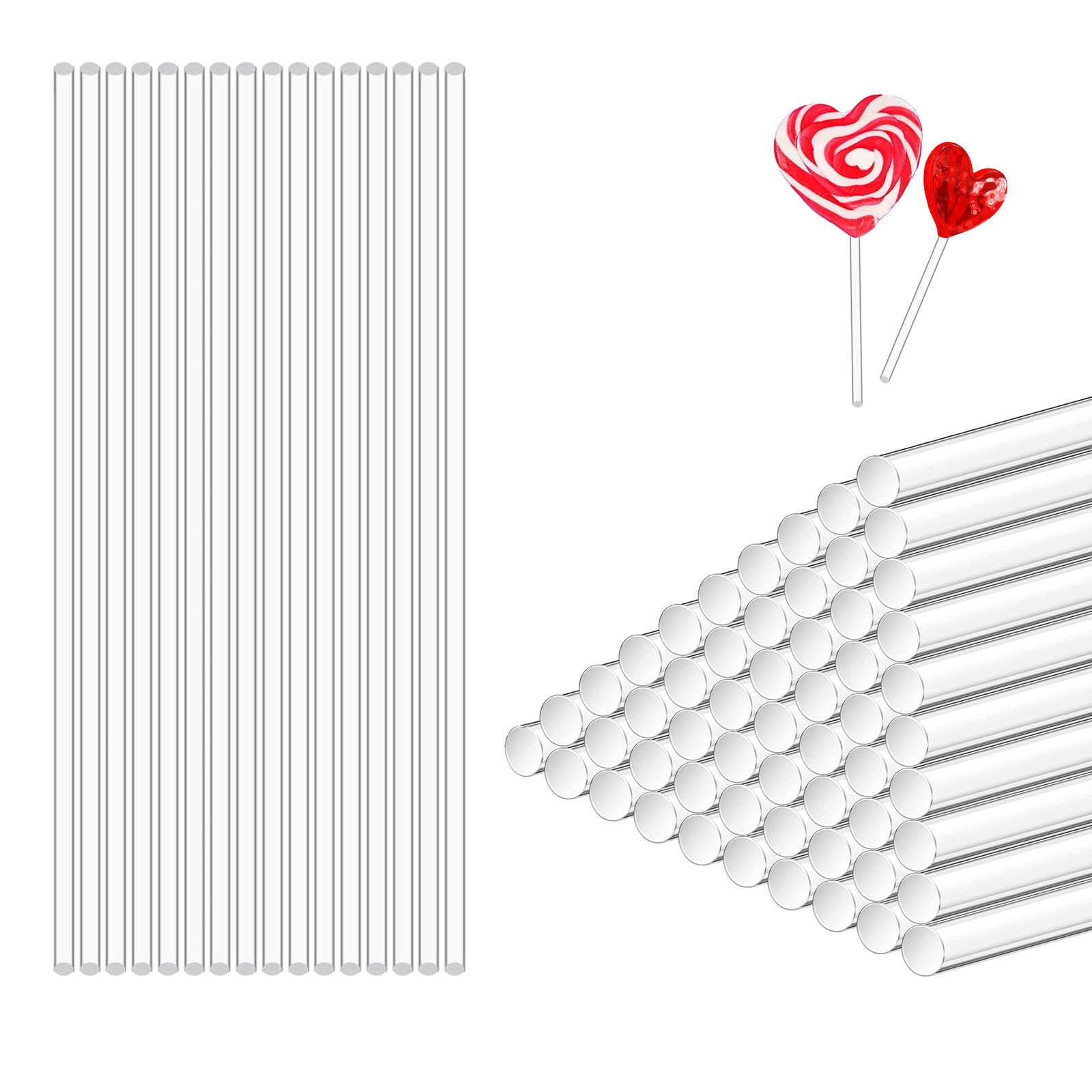 ANMEISH 100 PCS Acrylic Cake Pop Sticks - 15CM Clear Plastic Lollipop Sticks for Cake Pops, Toppers, Candy, Dessert, Chocolate Making (3mm Diameter)