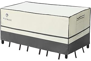 WJ-X3 Patio Furniture Covers, Waterproof UV Resistant For Large Outdoor Table and Chairs Dining Set, 124x74x32inch, Beige+Grey