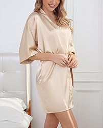 The Bund womens Pure Colour Short Kimono Robes with