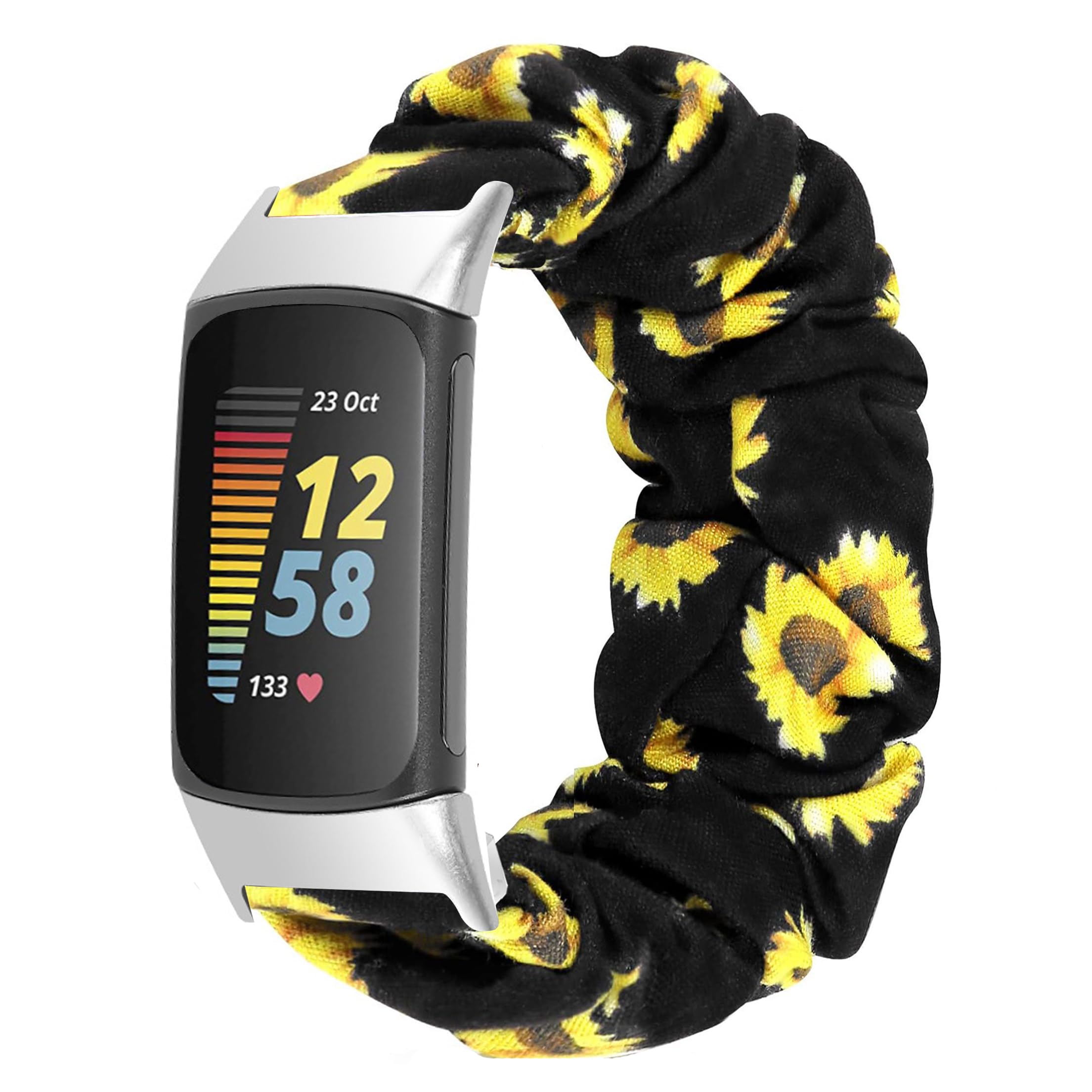 Blueshaweu Compatible for Fitbit Charge 6 Band, Fabric Elastic Scrunchie Elastic Women Cute Replacement Straps Compatible for Fitbit Charge 6/Charge 5 Advanced Fitness & Health Tracker (Sunflower)