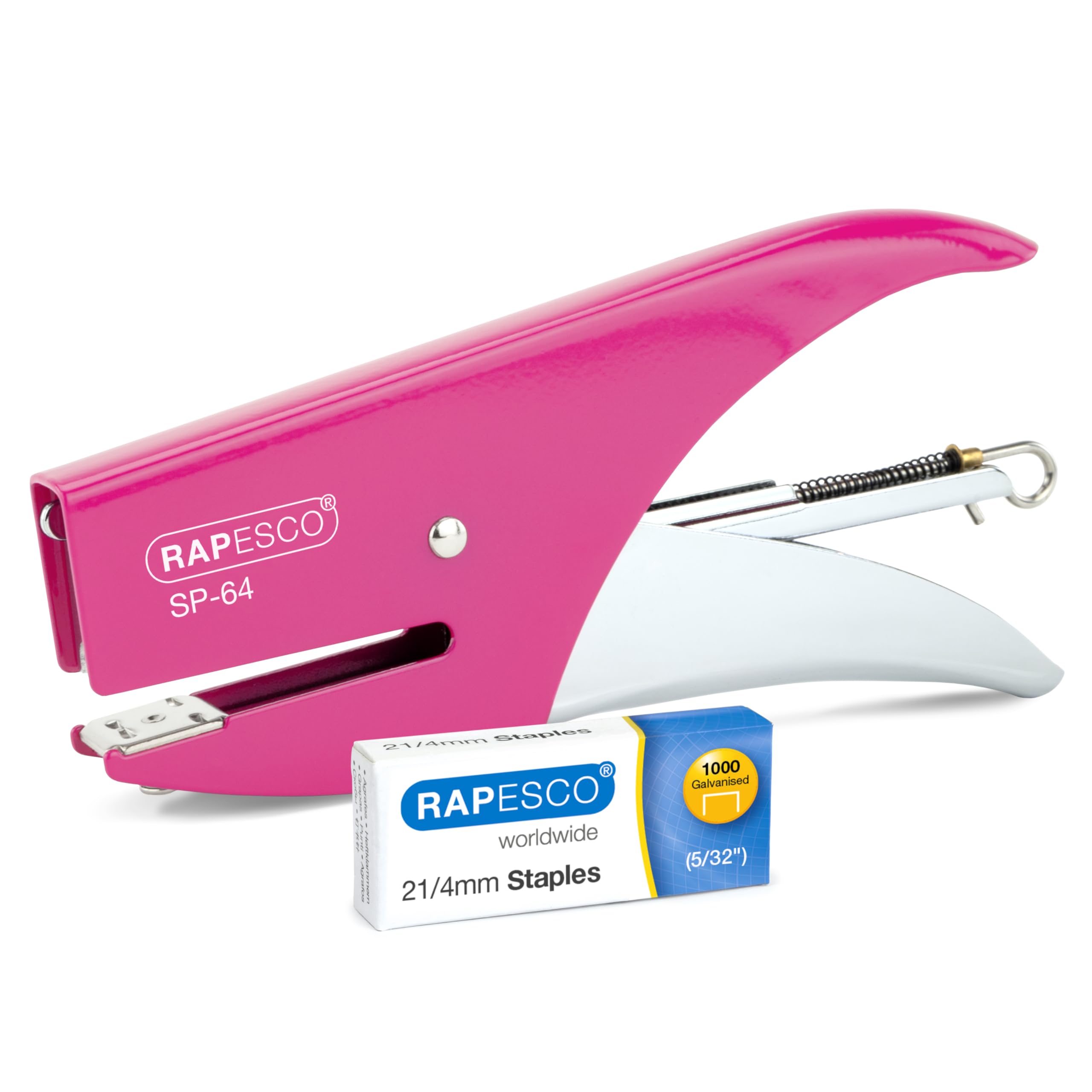 Rapesco 1382 SP-64 Stapling Plier and 1000 Type 21/4mm Staples, 12 Sheet Capacity, Hot Pink