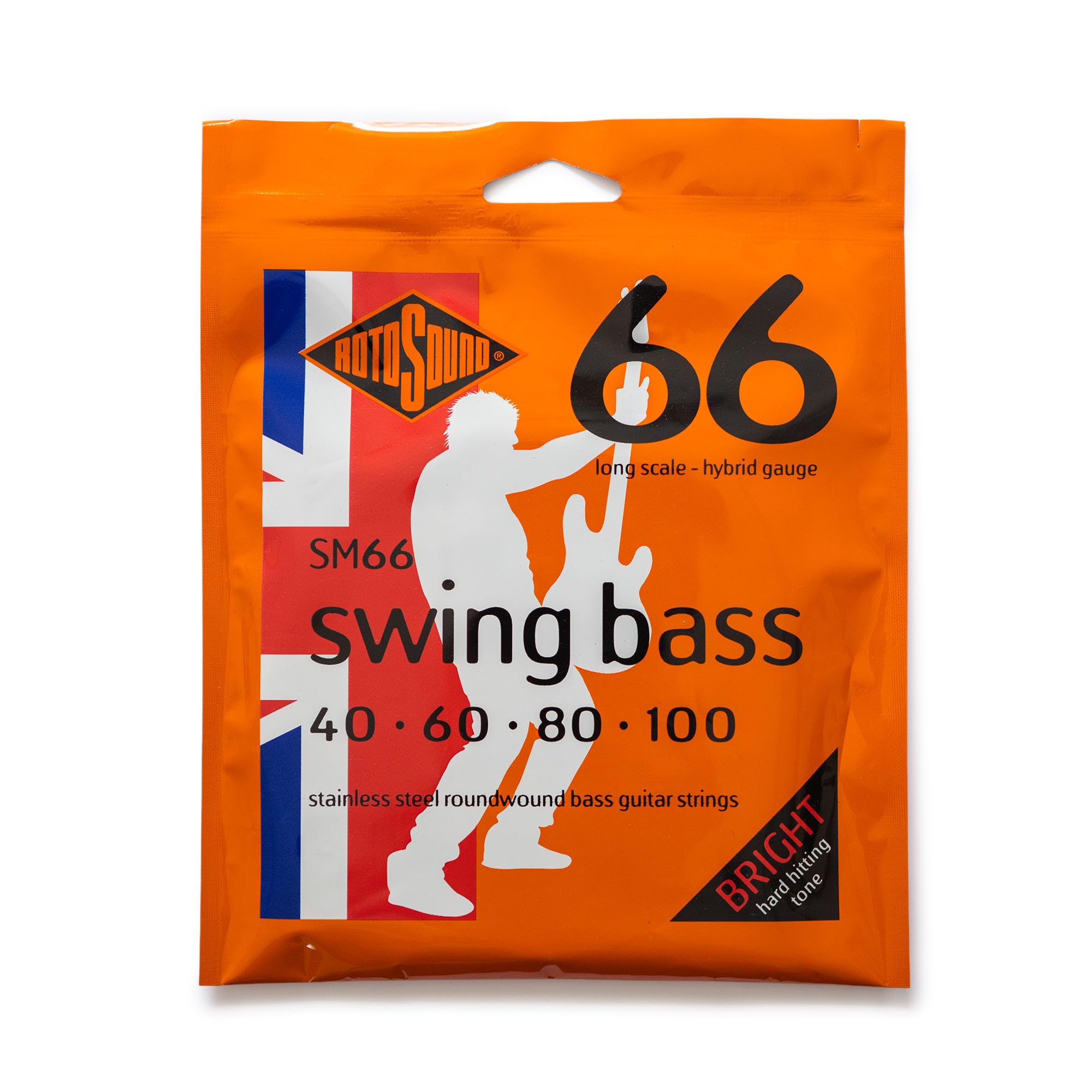 Rotosound SM66 Stainless Steel Hybrid Gauge Roundwound Bass Strings (40 60 80 100), White Black Red Blue, Small Medium Large X-Large 2X-Large