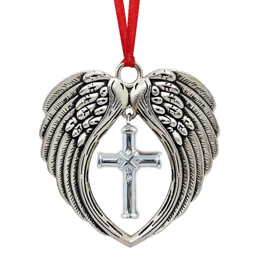 JUPPE Sympathy Gifts for Loss of Loved One, Memorial Thoughtful Bereavement Gifts Angel Wings and Cross Charm Christmas Ornament Decor