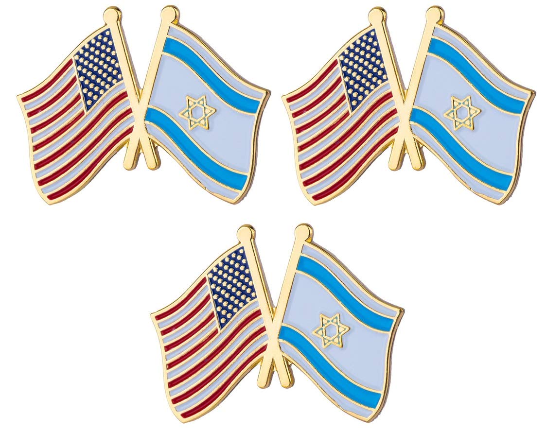 Set of 3 x United States of America USA and Israel Flag metal pin badges