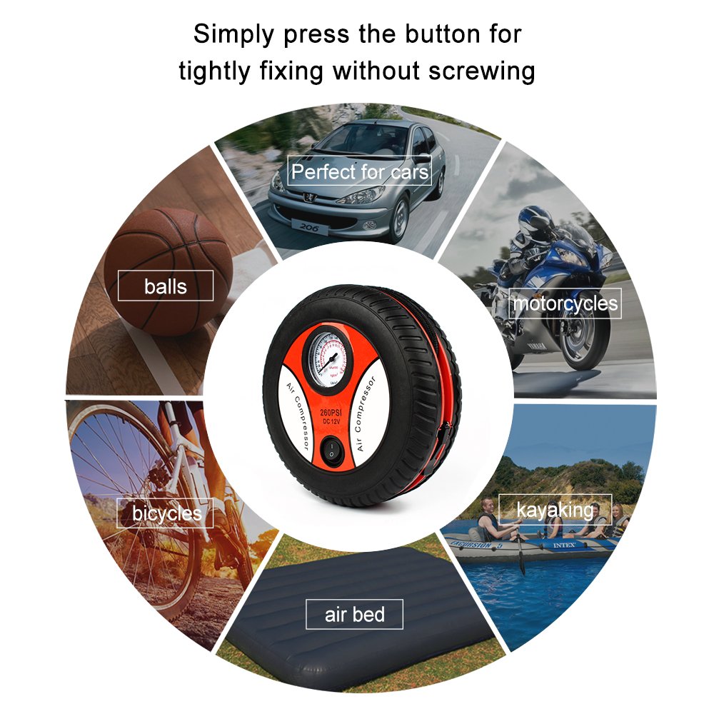 Hippih Air Compressor- 12V DC 260PSI Portable Electric Auto Air Compressor Pump and Car Tire Inflator（Mechanical Watch）