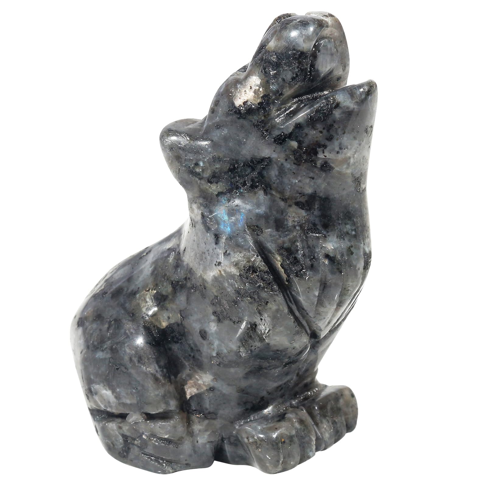 Lovionus89 Natural Labradorite Wolf Crystal Figurine, Hand Carved Stone Animal Statues for Home Decor 2.5 Inches