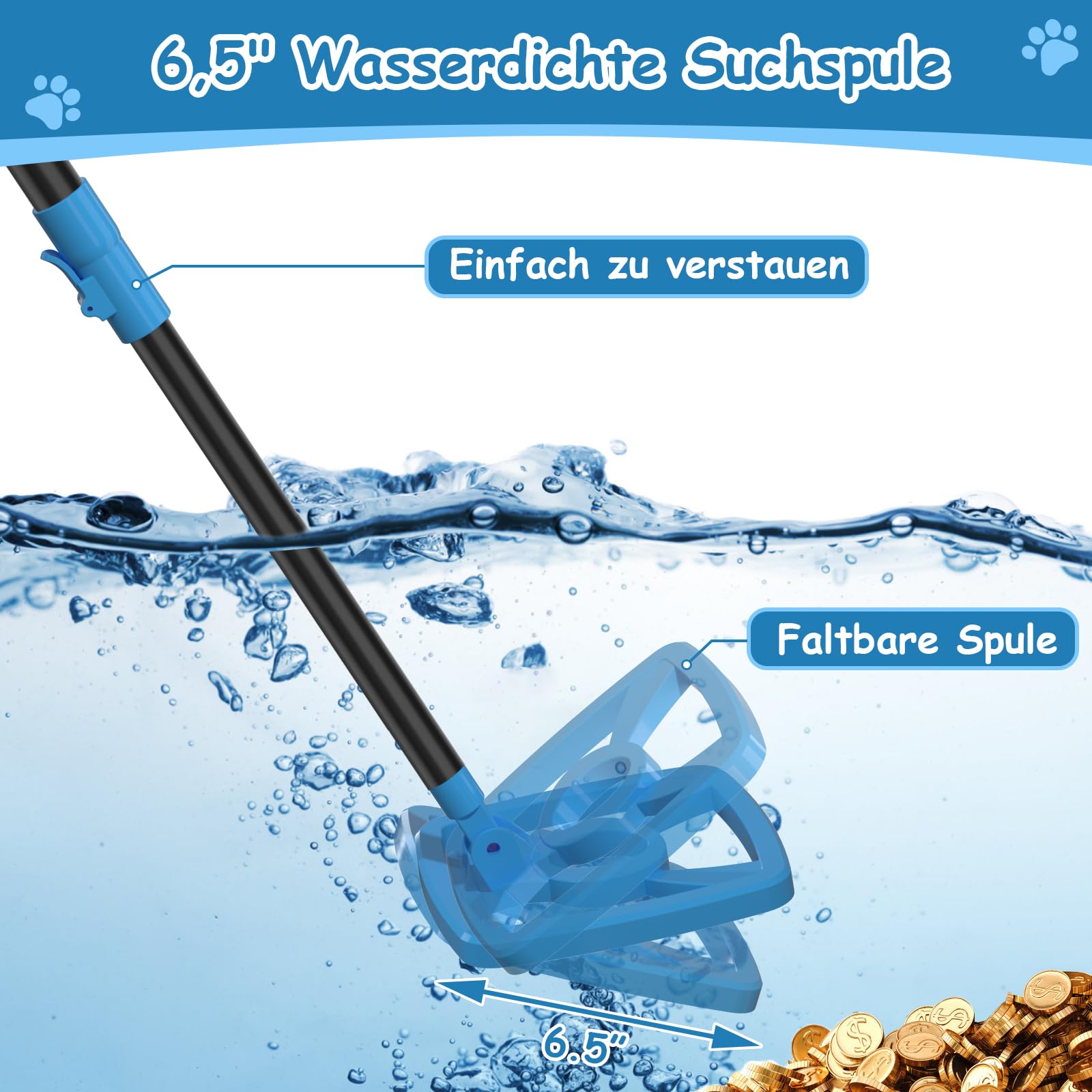 Metalldetektor Kinder, OMMO USB Wiederaufladbarer Metalldetektor mit Lustigem LCD-Display, 72-100cm Verstellbarer Leichter Metalldetektoren für Kinder, Erkundung im Freien, Azure 5