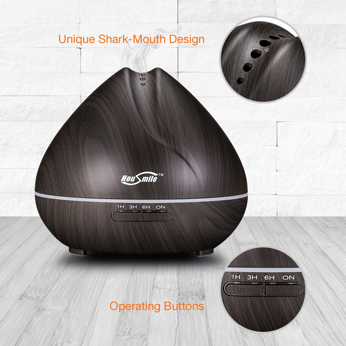 Housmile 400ml Aromatherapy Essential Oil Diffuser Ultrasonic Cool Mist Humidifier with 7 Color LED Lights Waterless Auto Shut-off, Wood Grain