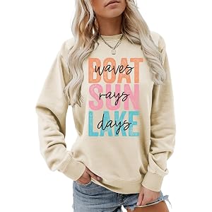 WANIMQR Lake Sweatshirt for Women Boat Waves Sun Rays Lake Days Pullover | Trendy Lake Life Sweatshirt, Machine Washable, Ide