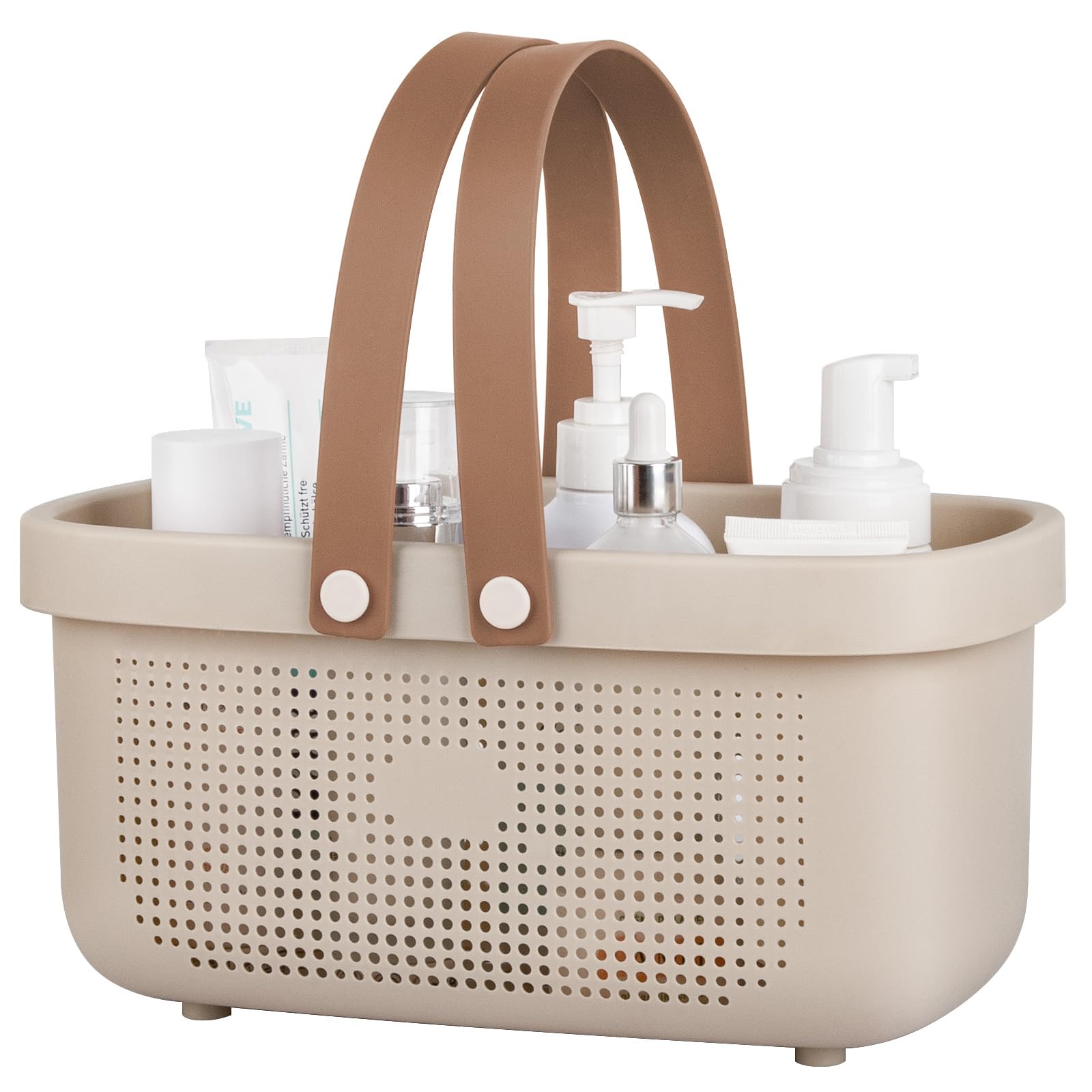 Photo 1 of JiatuA Plastic Storage Basket with Handle Portable Shower Caddy Tote Organizer Basket Bin for Bathroom Kitchen Dorm Room Bedroom, Beige