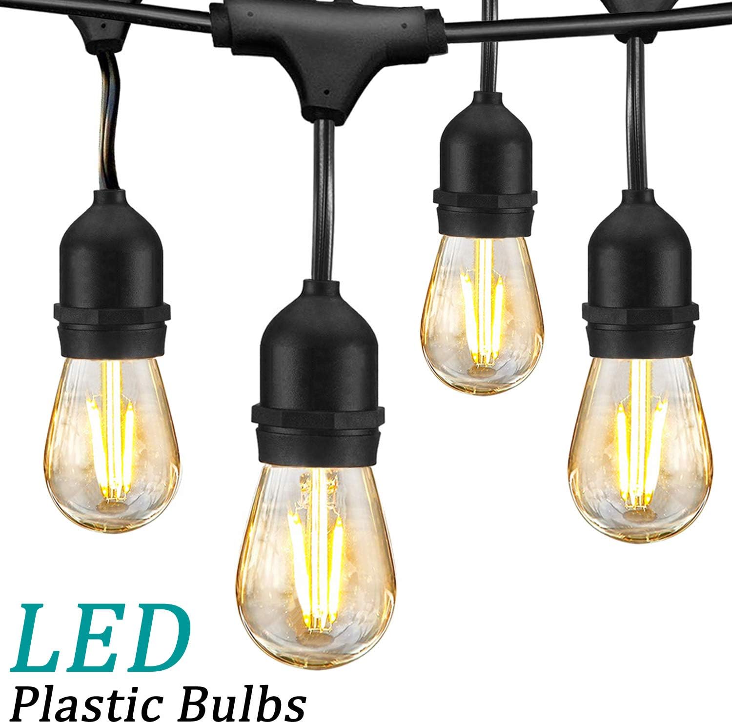LED Outdoor String Lights for Patio - 48FT Commercial Waterproof Strand Patio String Lights, Hanging 2W Dimmable Edison Vintage Plastic Bulbs - Heavy-Duty Patio Lights Porch Market Light for Backyard - - 