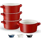 Kook Soup Crocks, Ceramic Stackable Bowls, Broil, Oven, Microwave and Dishwasher Safe, with Handles, For Casserole, Pasta, Cereal, Capacity 18 oz, Set of 4, (Matte Red)