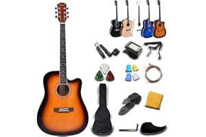 Rosefinch 41 inch Acoustic Beginner Guitar 4/4 Full Size Basswood Glossy Folk Guitar Starter Kits W/Bag Picks Capo Strap Stee