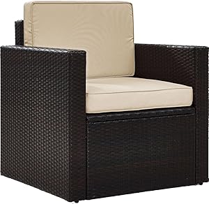 Crosley Furniture KO70088BR-SA Palm Harbor Outdoor Wicker Arm Chair, Brown with Sand Cushions