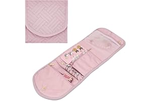 AfitLulu Travel Jewelry Organizer, Fabric Style Foldable Portable Jewelry Roll Organizer with 5 Compartments for Storing Rings/Necklaces/Earrings/Watches/Bracelets (Pink)