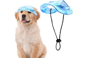 Pai Sence Dog Sun Hat for Medium Dogs Tie Dye Hearts Shape Dog Bucket Hat with Ear Holes Adjustable Summer Dogs Hats Sun Protection Blue M
