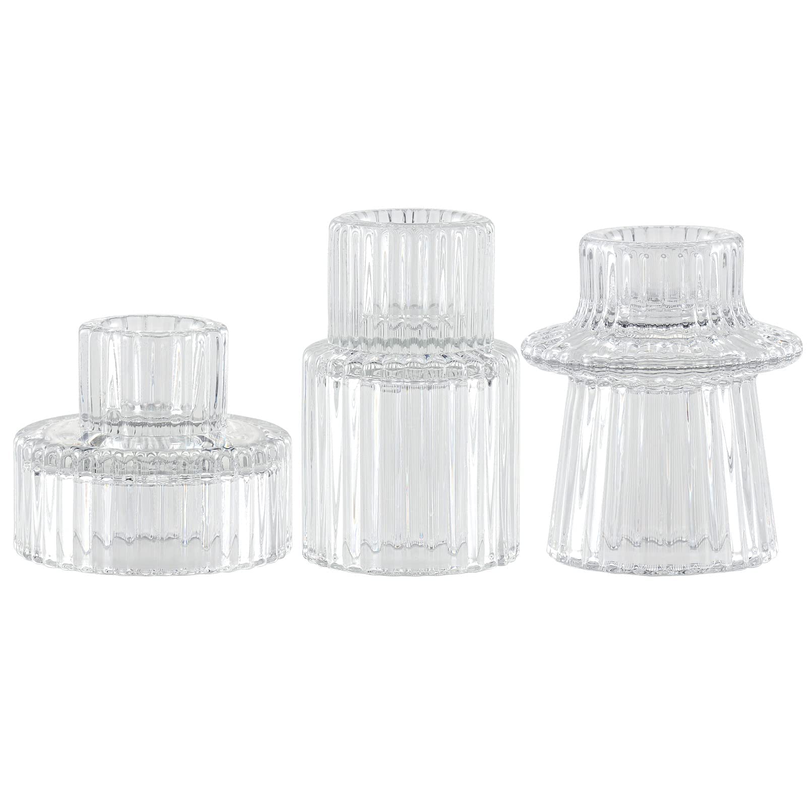 SPETYORT Clear Glass Candle Holders for Pillar Candles - Tabletop Decorative Candlestick Holders Set of 3 Fashion Taper Candle Stand for Dinner Wedding Party (Clear, 3PCS)