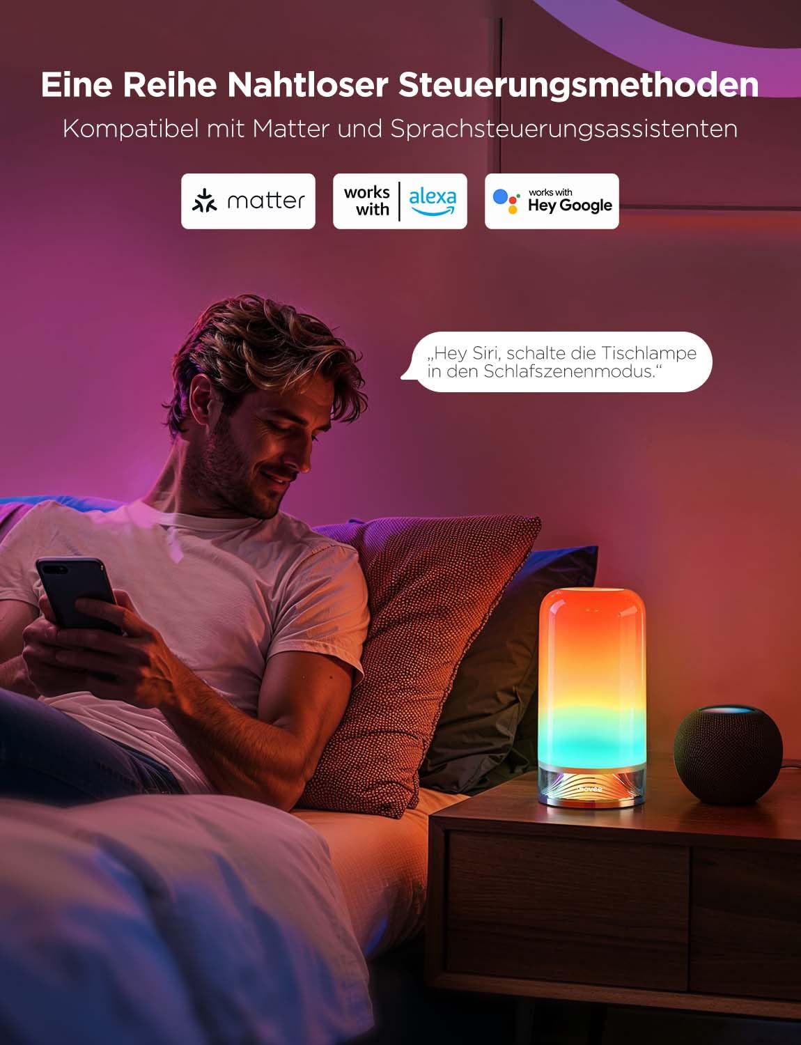 Govee LED Tischlampe, Nachttischlampe Touch Dimmbar RGBICWW, Steuerung von Alexa mit 70+ Szenenmodi, 500 Lumen, Funktioniert mit Matter, 2700-6500k, für Wohnzimmer und Schlafzimmer 4