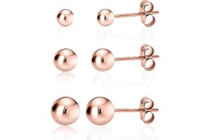 KEZEF Sterling Silver Ball Stud Earrings Trio Set - Hypoallergenic 3mm, 4mm & 5mm Everyday Jewelry for Women