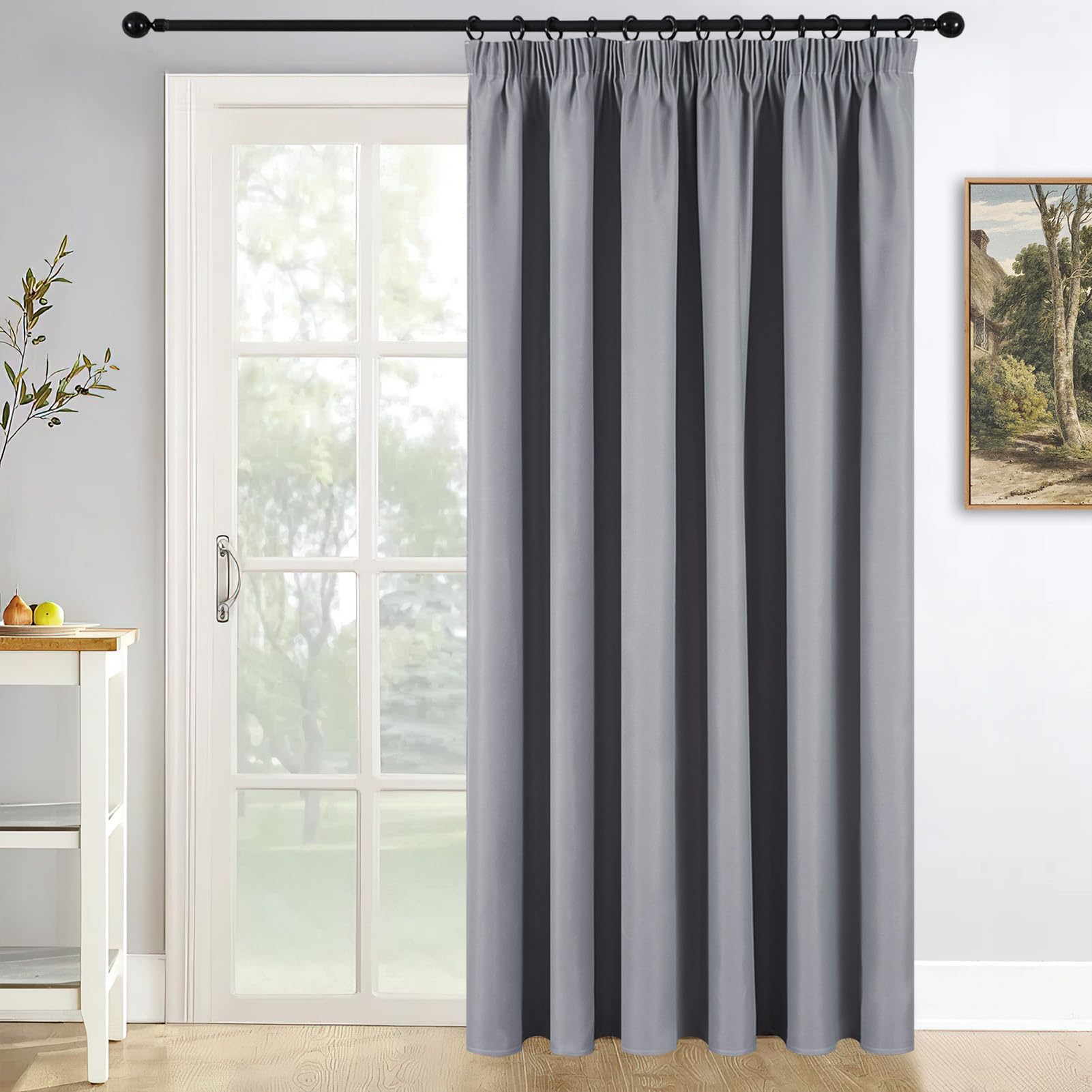 MRTREES Light Grey Pencil Pleat Curtains 90 Inch Drop, Blackout Thermal Curtains for Bedroom Living Room and Door, 1 Panel 228x228 CM 90x90 Inch Light Grey