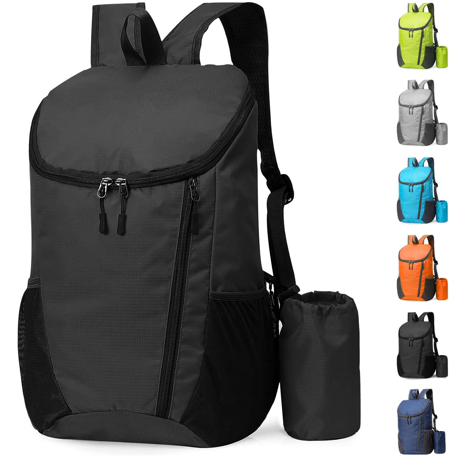 Yoolly Lightweight Foldable Backpack, Small Hiking Rucksack, Waterproof Packable Backpack for Men Women Kids, Durable Rucksack for Outdoor Sport Travelling Hiking Camping Biking Walking (Black)