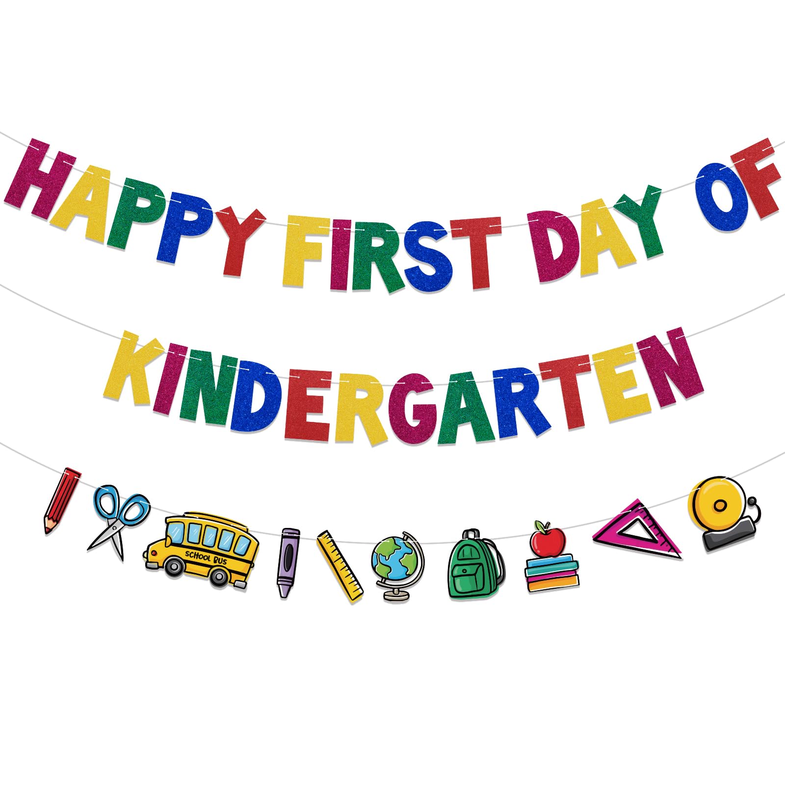 Photo 1 of Happy First Day of Kindergarten Banner, Pre-Strung, Back to School Decorations, Welcome to School Garland, First Day of Kindergarten Preschool Party Decoration, Classroom Teacher Office Home Decor Back to School Photo Backdrop Party Favors