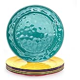 6-Piece 100% Melamine Dinner/Lunch Plate Set,10inch Round Melamine Salad Plates Picnic Plates for Holiday Home Party,Break-resistant and Lightweight,Hammered Finish,BPA Free (Multi color)