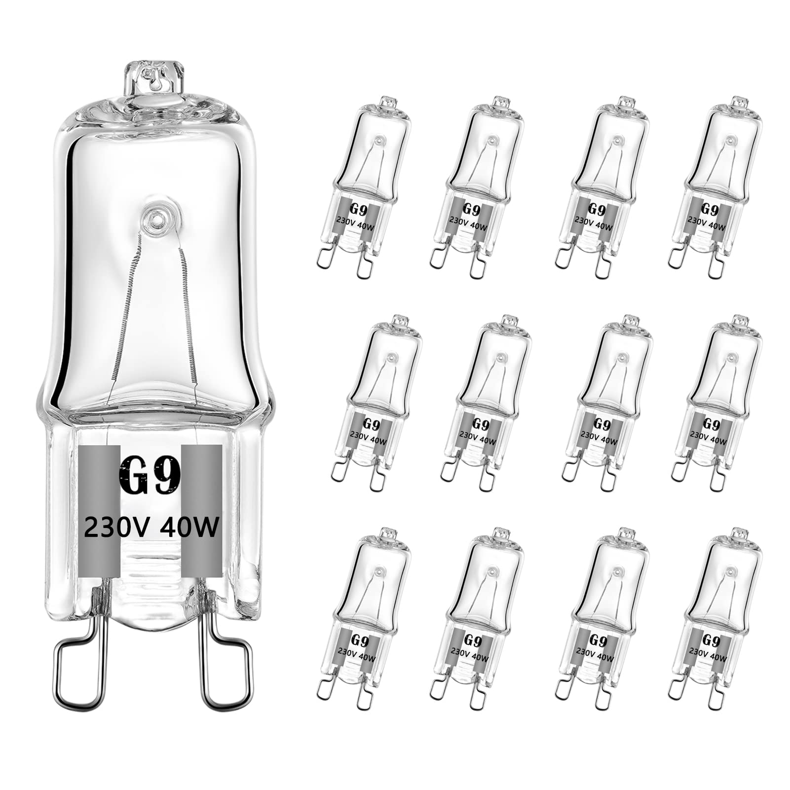 AHEVO G9 Light Bulbs 40Watt 230Volt Halogen Light Bulb G9 Base Bi-Pin 40W T4 for Bathroom,Under Cabinet, Puck Lighting,Warm White 2700K, Dimmable (12Pack)