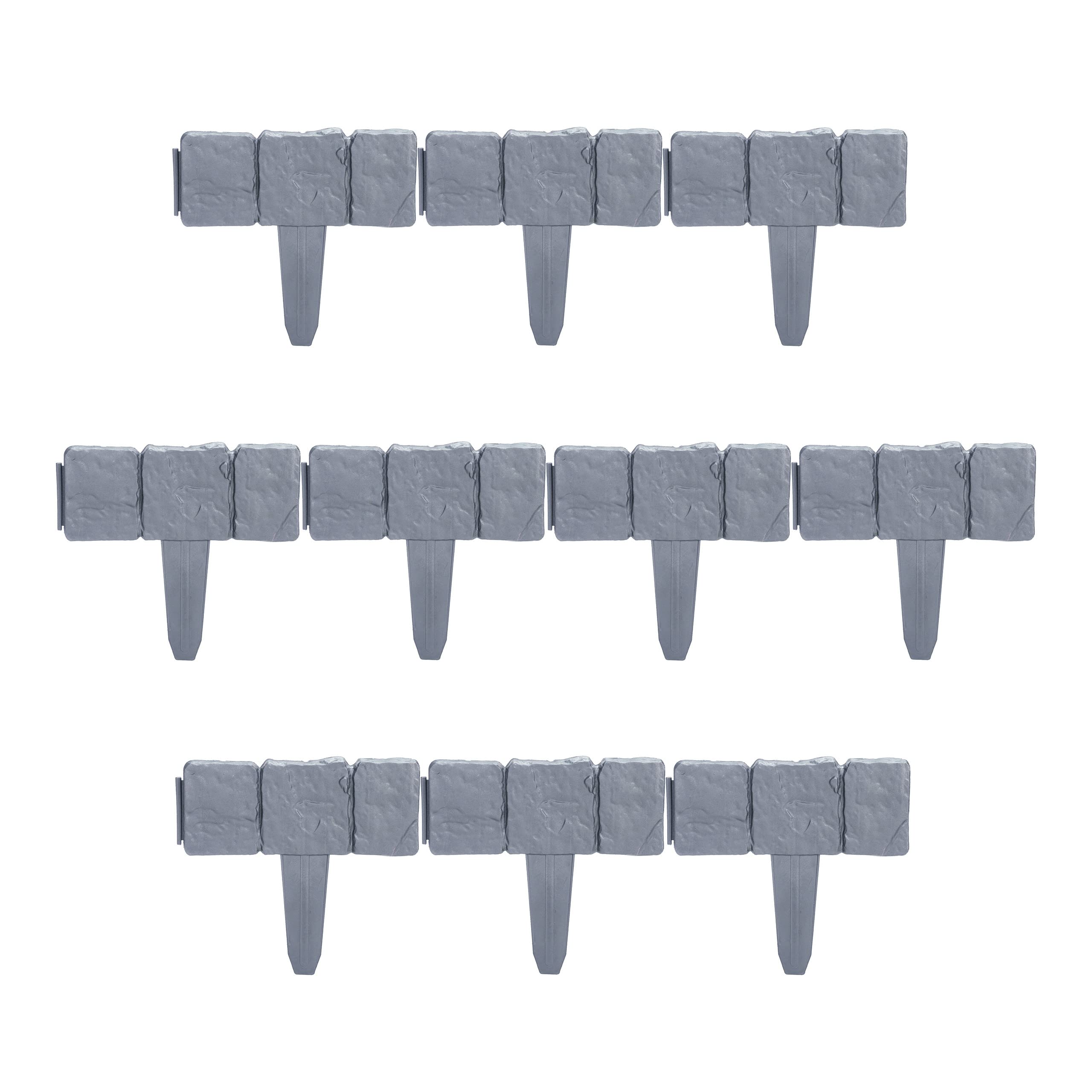 Relaxdays Garden Edging, 10 Piece Set, Flowerbed Lawn Border, Stone Effect, HxW: 10x25 cm, Push-In, Grey