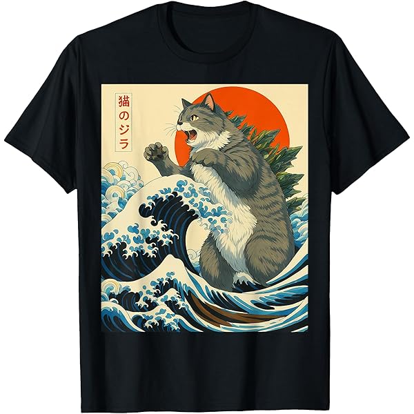 トップス CAT PRINTED TEE(BLACK, 38) Amazon.com: Catzilla Cat Japanese Art Funny Cat Gifts For