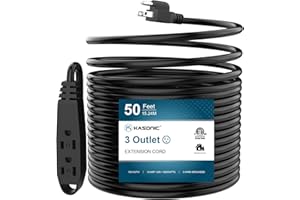 50-Feet 3 Outlet Extension Cord, Kasonic UL Listed, 16/3 SJTW 3-Wire Grounded, 13 Amp 125 V 1625 Watts, Multi-Outlet Indoor/O