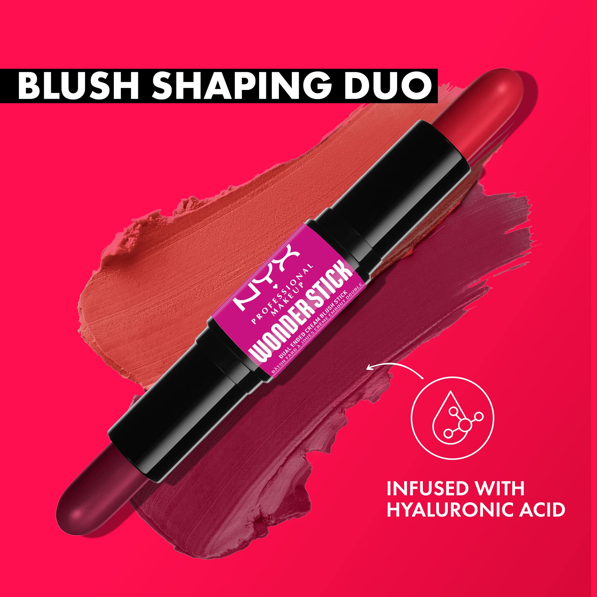 NYX PROFESSIONAL MAKEUP Wonder Stick Blush with Hydrating Hyaluronic Acid, Dual-Ended Cream Blush Stick - Bright Amber & Fuchsia