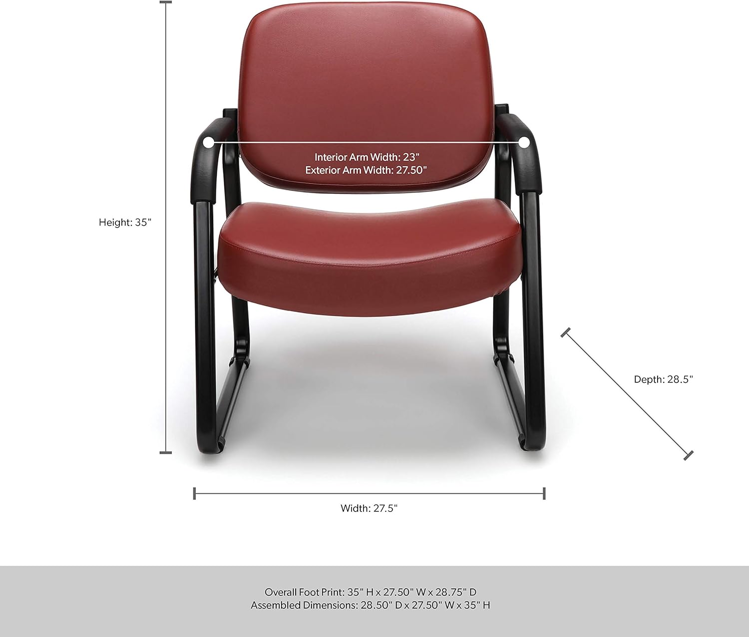OFM Core Collection Big and Tall Guest and Reception Chair with Arms, Microbial/Anti-Bacterial Vinyl, in Wine: Furniture & Decor