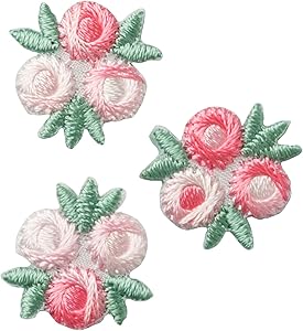 Wrights Pink and White Flower Applique Clothing Iron On Patches, 3pc, 3/4''