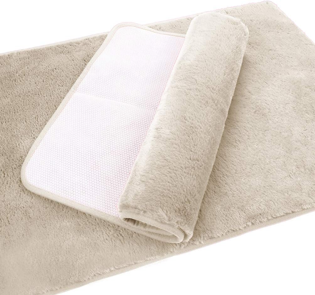 Ultra Soft Plush Microfiber Bath Mat 17"x24", Extra Fluffy Shaggy Small Bathroom Rug, Machine Washable Dry Anti Slip Bath Carpet, Beige: Kitchen & Dining
