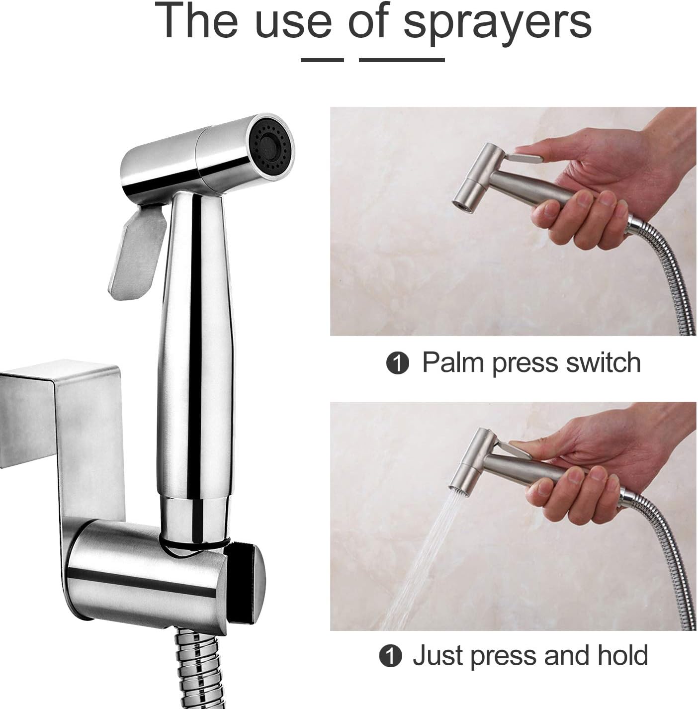 Somdar Toilet Hand Held Bidet Sprayer Kit, Adjustable Toilet Bidet Spray Attachment with Hose,Stainless Steel Cleaner and Shower Sprayer for Pet, Bathroom or Toilet - Image 4