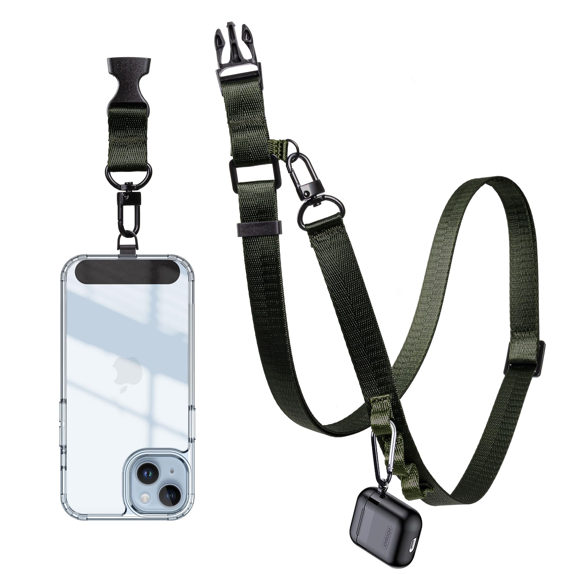 Photo 1 of Birwiny Crossbody Phone Lanyard - Adjustable Nylon Strap Green, Anti-Theft Lock Hook, Fits Phones 4-7 Inches, Hands-Free for Travel, Gym, Outdoors