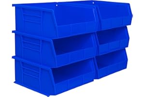Akro-Mils 30235 AkroBins Plastic Storage Bins, Space-Saving Stackable Bins for Garage, Pantry, Craft Organization, 11" x 11" x 5", Blue, 6-Pack