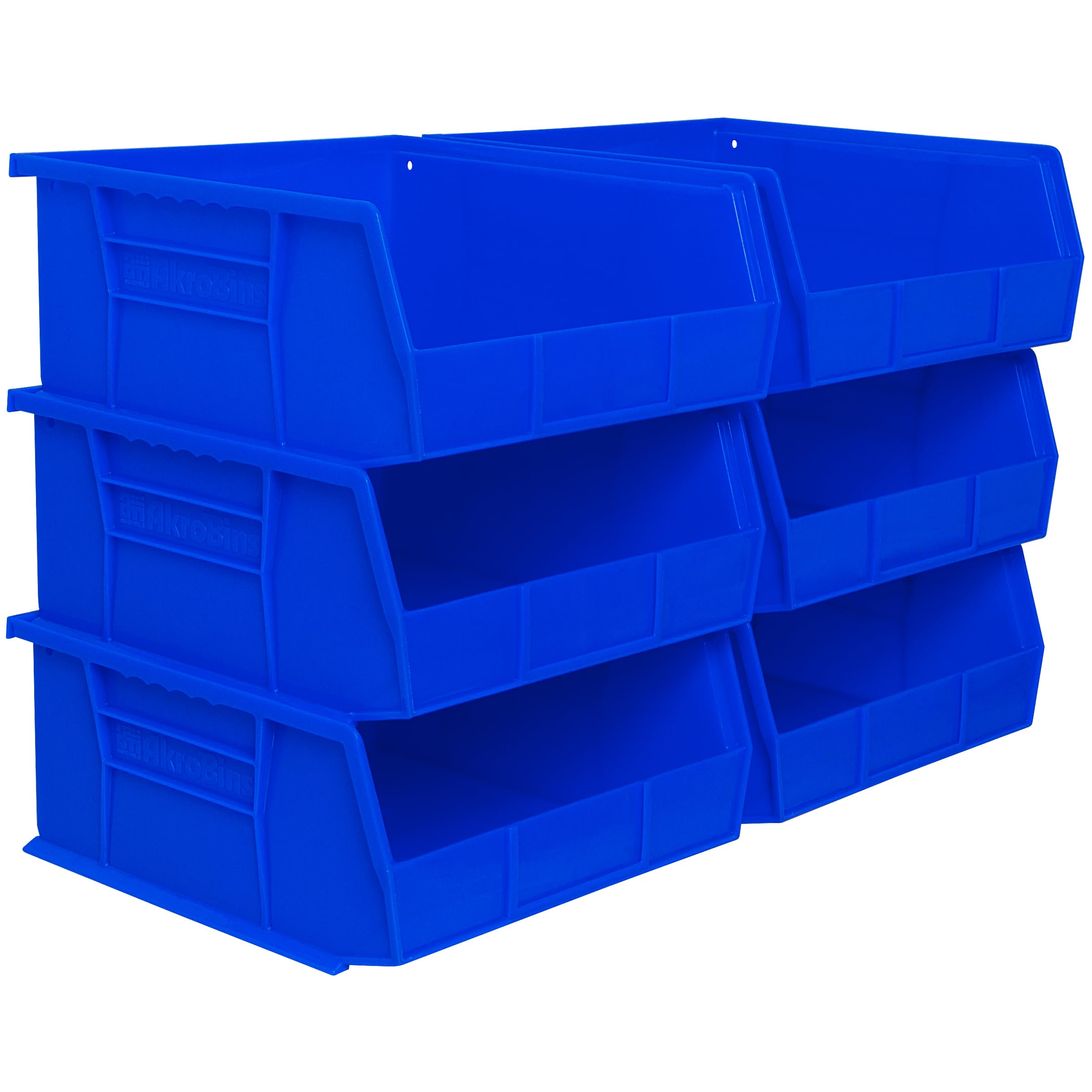 Akro-Mils 30235 AkroBins Plastic Storage Bins, Space-Saving Stackable Bins for Garage, Pantry, Craft Organization, 11″ x 11″ x 5″, Blue, 6-Pack