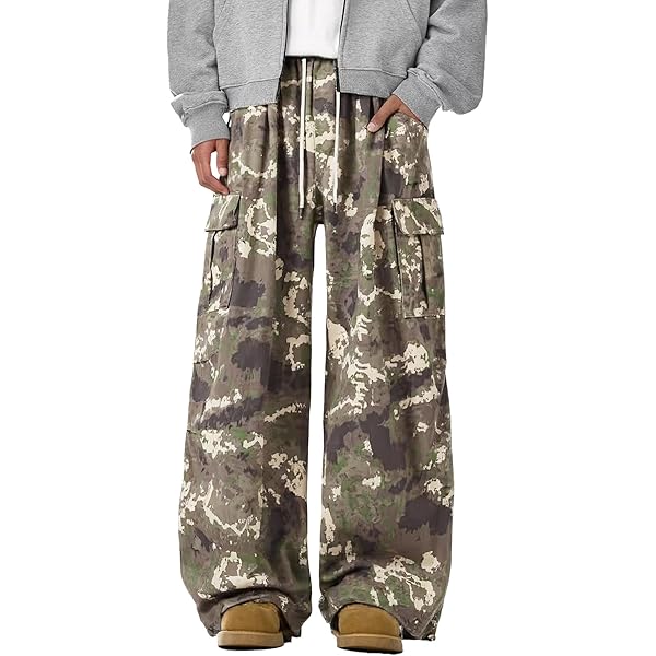 Bakyarder Men Baggy Camo Cargo Pants Y2K Streetwear Wide Leg